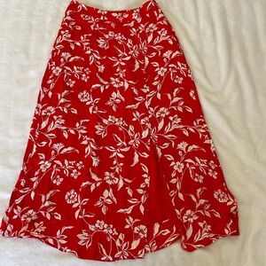 Hobbs Chic Red Midi Floral A-Line Skirt